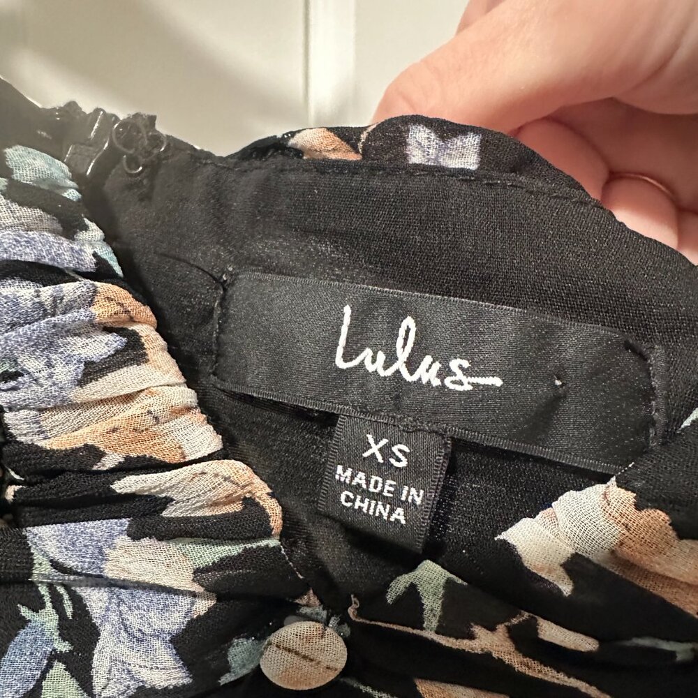 Lulu's Lush Loveliness Black Floral Lurex Tie-Strap Midi Dress - Picture 3 of 3